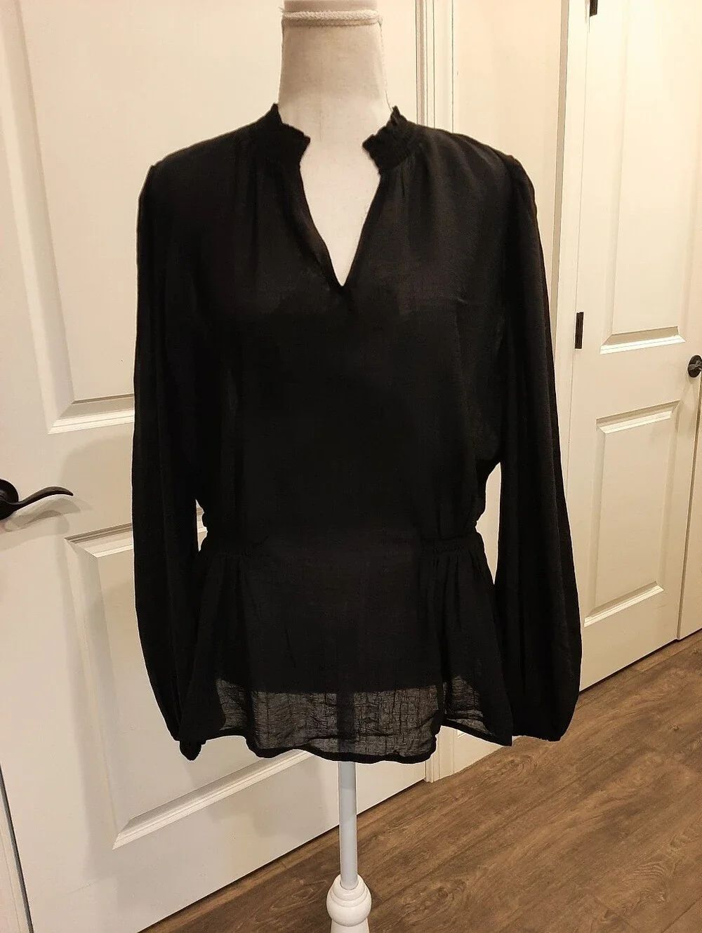 Esprit Black Sheer Peplum Blouse/Cover-Up L | Beach Boho NWT